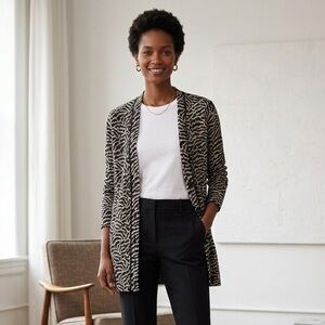 Tory Burch Sz S Merino Wool Abstract Zebra Button Front Cardigan Sweater